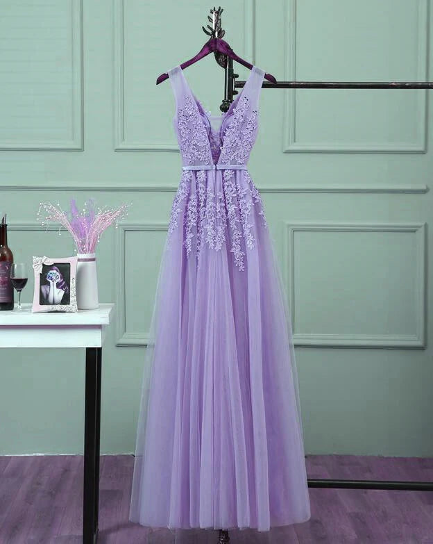 Beautiful Light Purple Tulle Long Full Of Charm Prom Dress