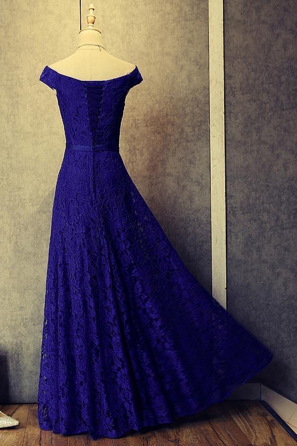 Royal Blue Floor Length Off Shoulder Prom Dresses Evening Dresses