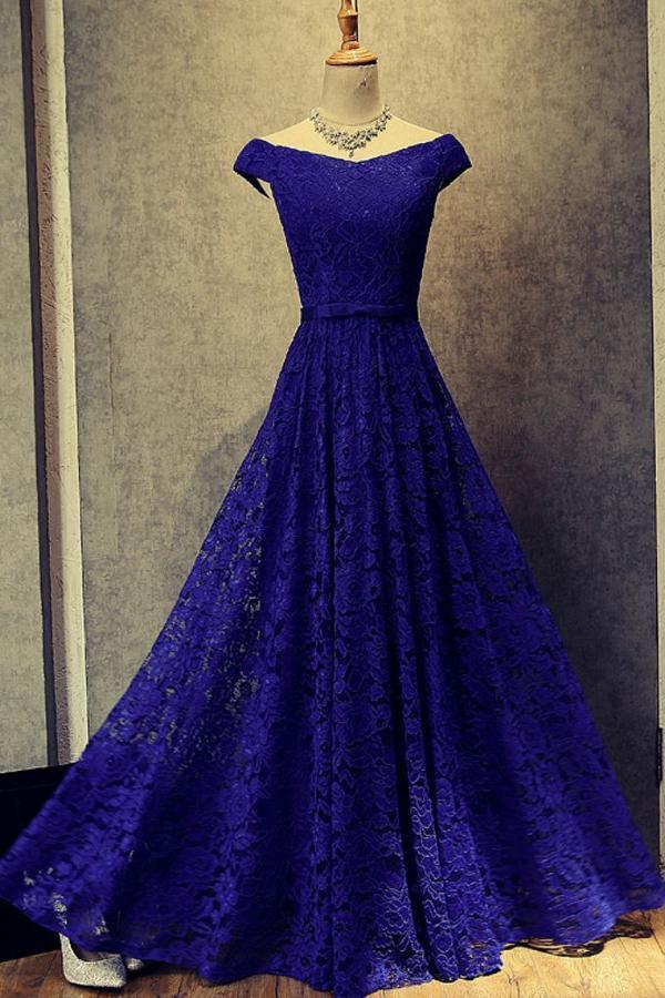 Royal Blue Floor Length Off Shoulder Full Of Charm Prom Dress