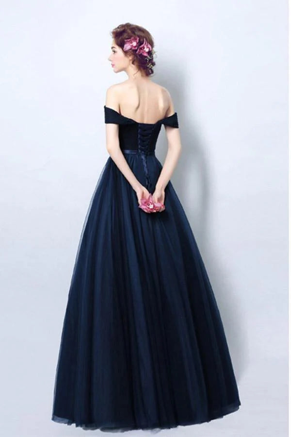 imple Pleated Dark Navy Blue Full Of Charm Prom Dress