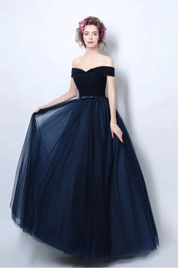 imple Pleated Dark Navy Blue Full Of Charm Prom Dress