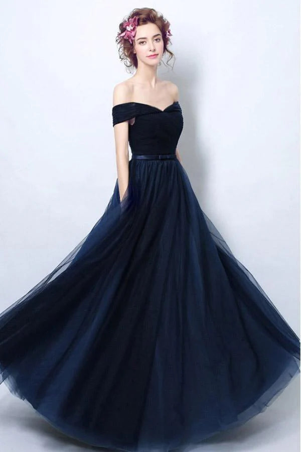 imple Pleated Dark Navy Blue Full Of Charm Prom Dress