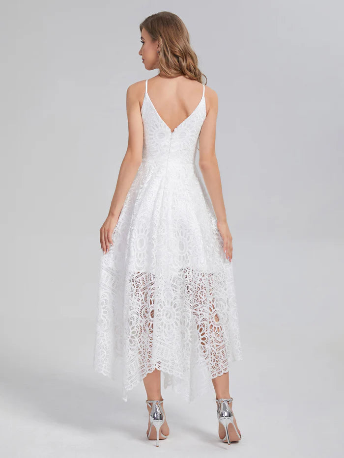 Sleeveless Tea Length Lace Unique Design Full Of Charm Prom Dress