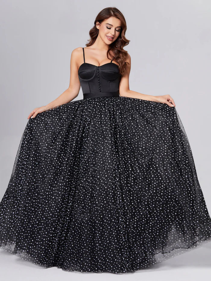 Spaghetti Straps Polka Dots Unique Design Full Of Charm Prom Dress