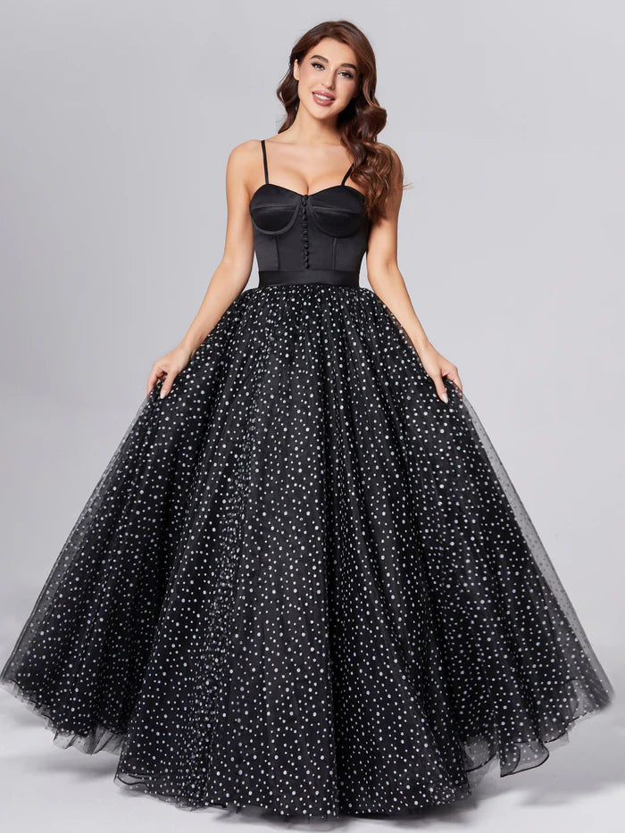 Spaghetti Straps Polka Dots Unique Design Full Of Charm Prom Dress