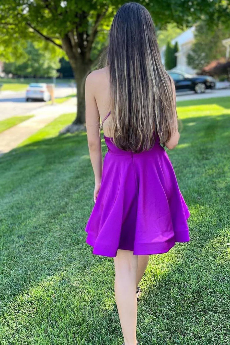 Purple Lace-Up A-Line Homecoming Dress