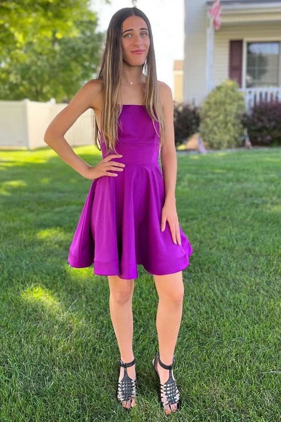 Purple Lace-Up A-Line Homecoming Dress
