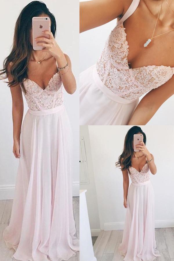 V-neck Long Chiffon Baby Pink Long Full Of Charm Prom Dress
