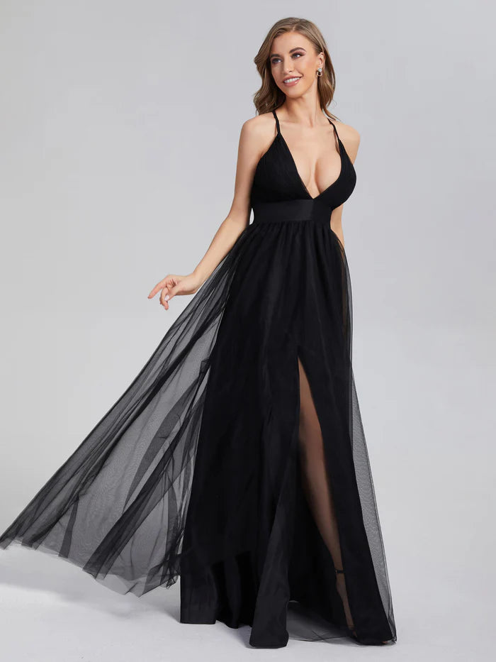 V-neck Split Tulle Unique Design Full Of Charm Party Dresses