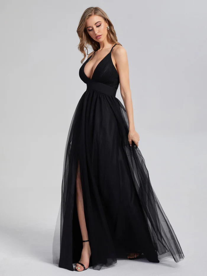 V-neck Split Tulle Unique Design Full Of Charm Party Dresses