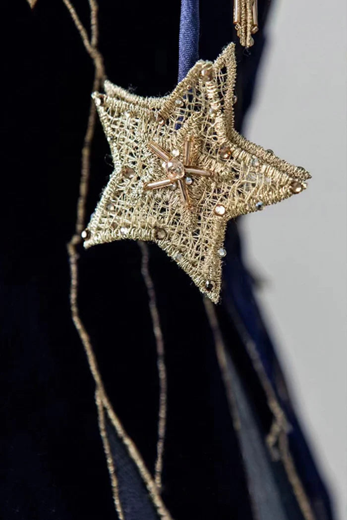 Blue Spaghetti Strap Long Unique Design Full Of Charm Party Dresses