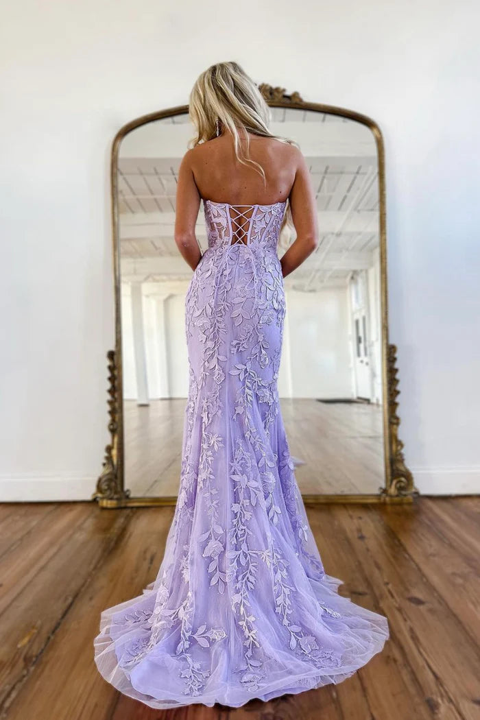 Purple Strapless Tulle Long Unique Design Full Of Charm Party Dresses