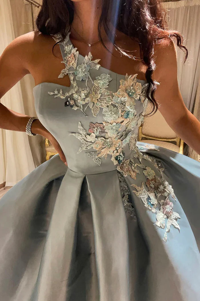 Lovely Lace One Shoulder Short Unique Design Full Of Charm Party Dresses